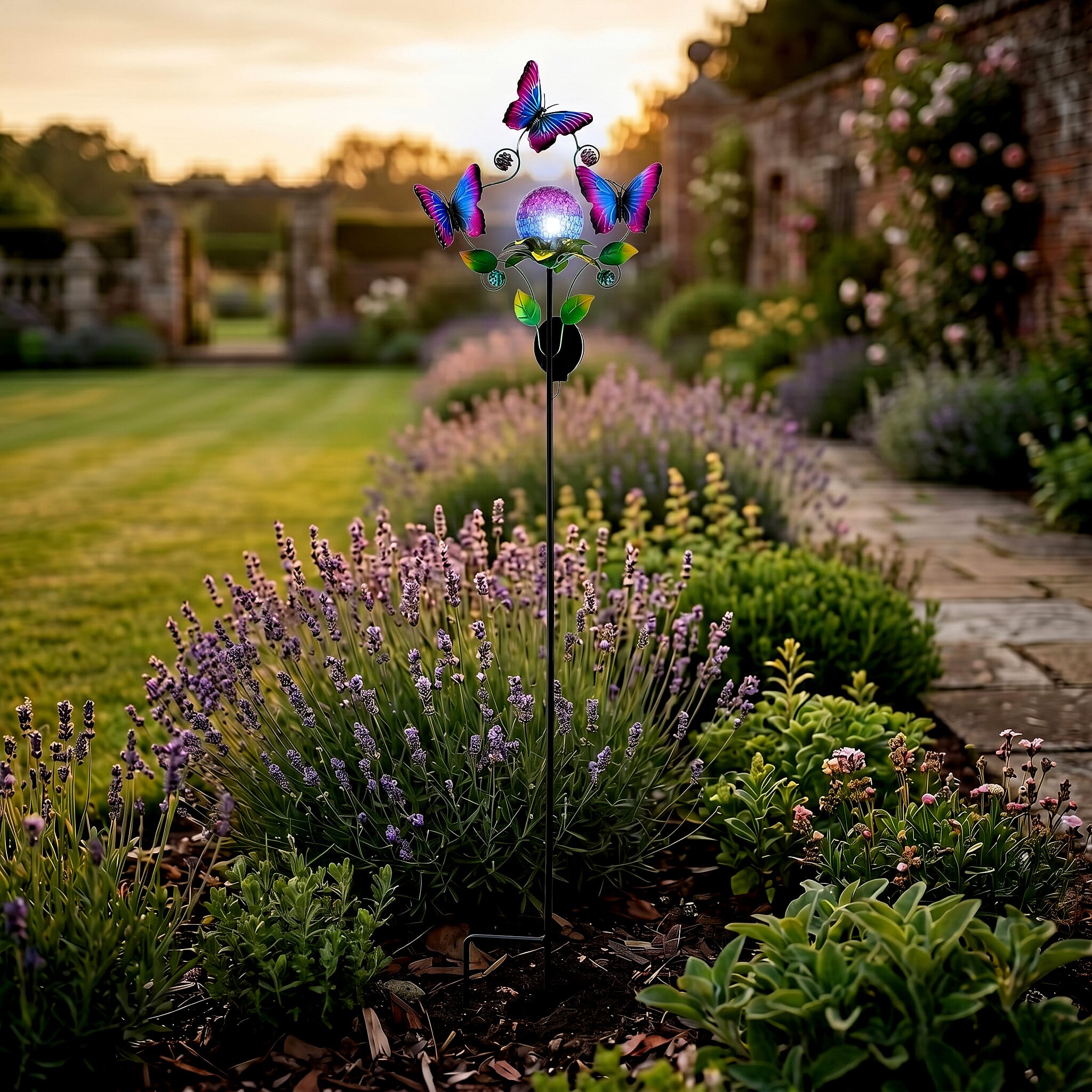 Decorative Solar-Powered Landscape Ground Stake Lamp with - Artistic Whimsical Butterflyes - Purple