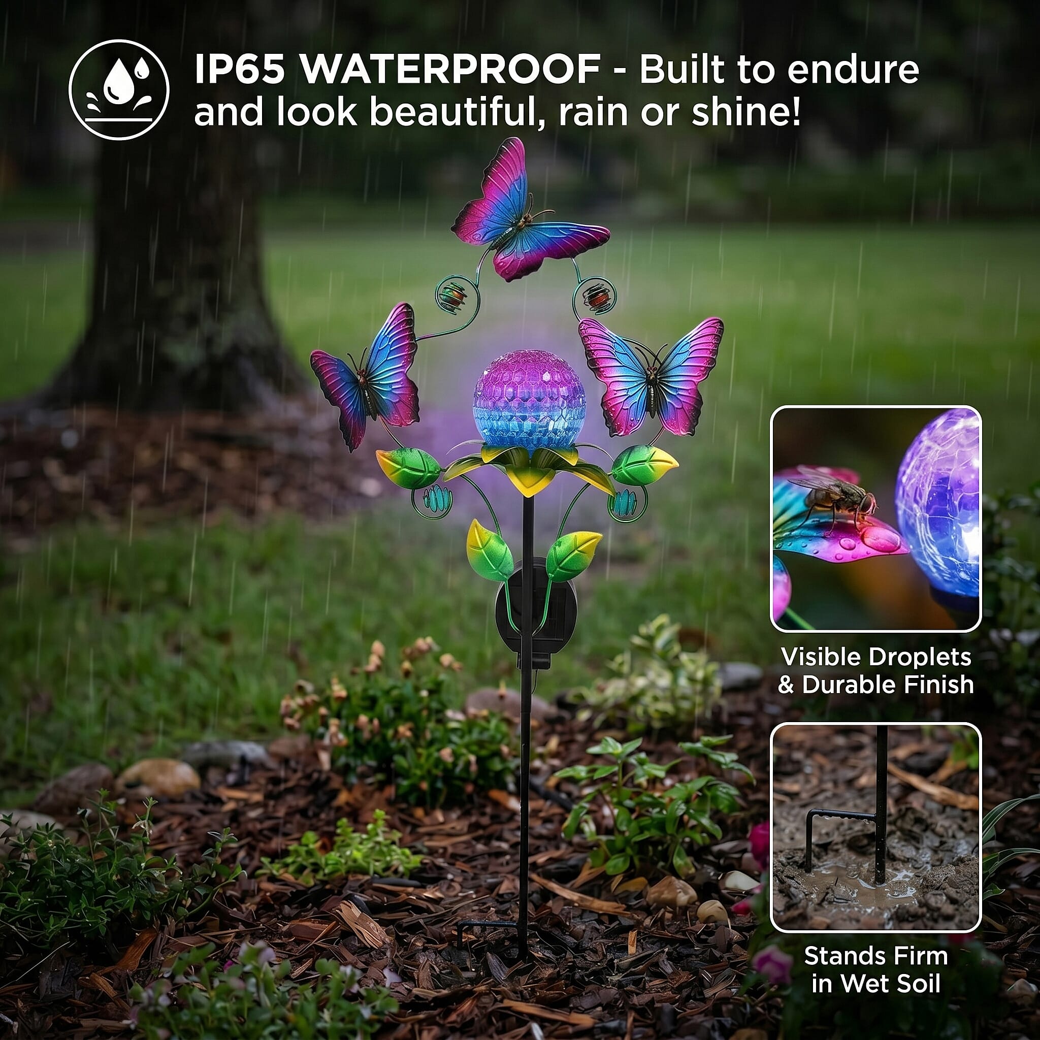 Decorative Solar-Powered Landscape Ground Stake Lamp with - Artistic Whimsical Butterflyes - Purple