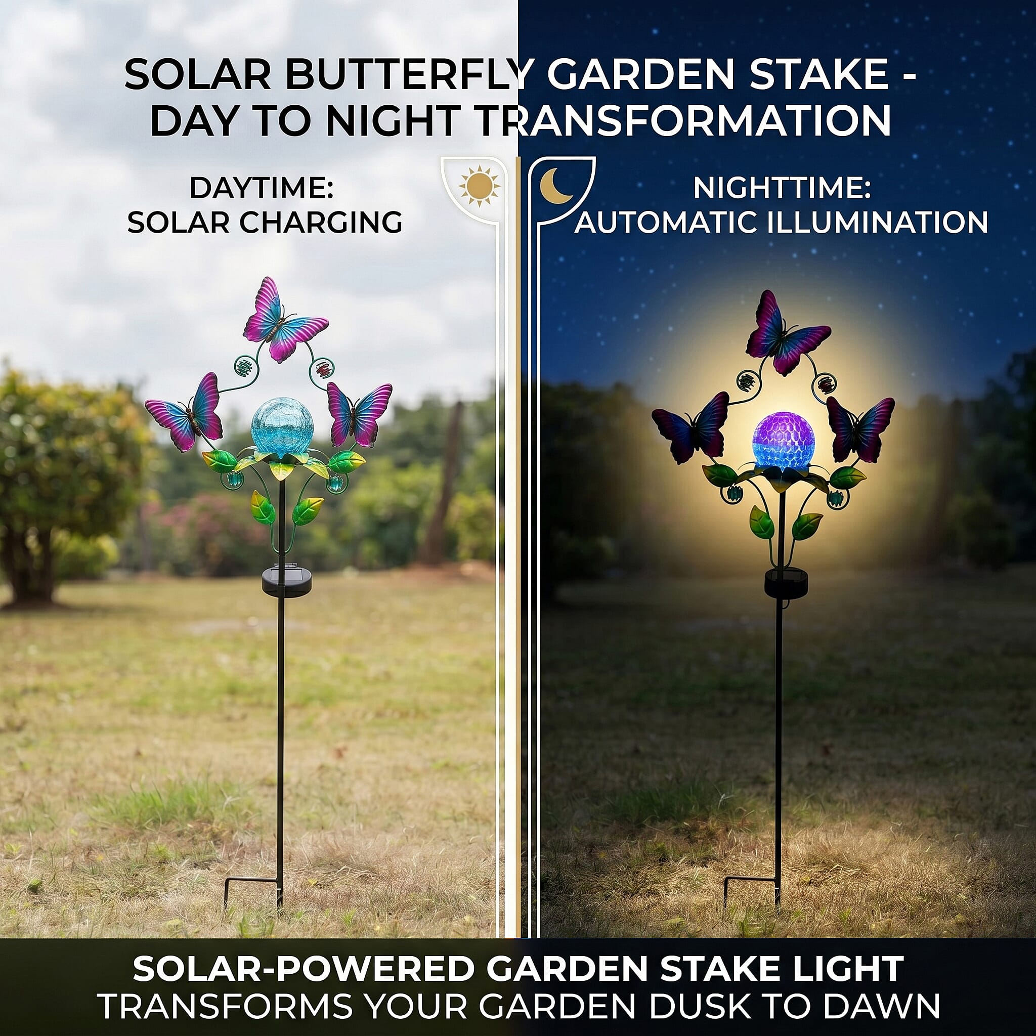 Decorative Solar-Powered Landscape Ground Stake Lamp with - Artistic Whimsical Butterflyes - Purple