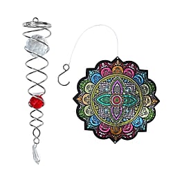 Rotating Mandala Wind Chime (15cm) - Kinetic Metal Spinner with Spiral Tail (22.5cm) - Pink