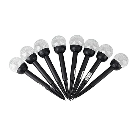 8-Piece Coordinated Outdoor Solar-Powered Plug-In Pathway Ground Stake Lamps (33x33mm) - Black