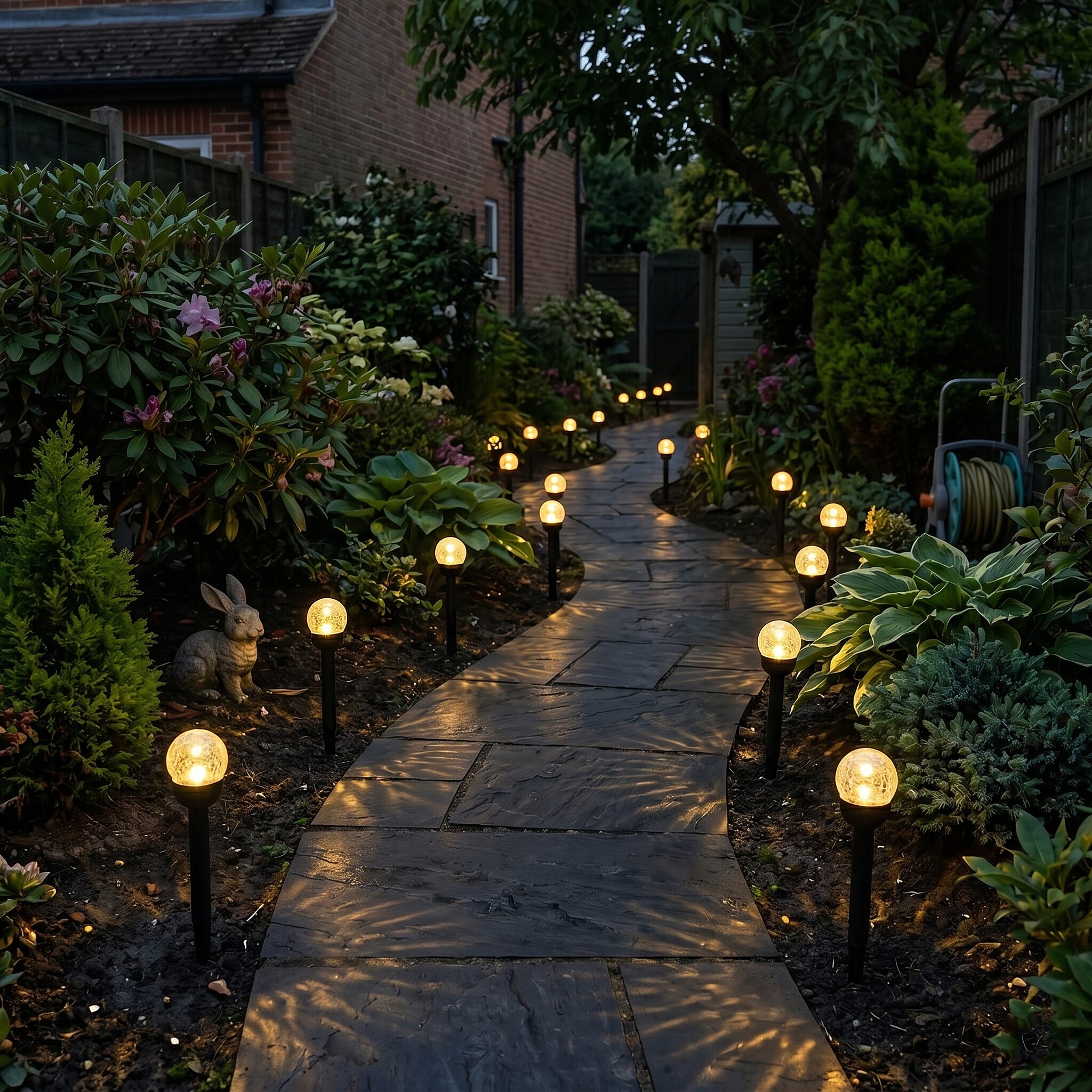 8-Piece Coordinated Outdoor Solar-Powered Plug-In Pathway Ground Stake Lamps (33x33mm) - Black