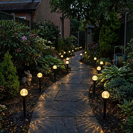 8-Piece Coordinated Outdoor Solar-Powered Plug-In Pathway Ground Stake Lamps (33x33mm) - Black