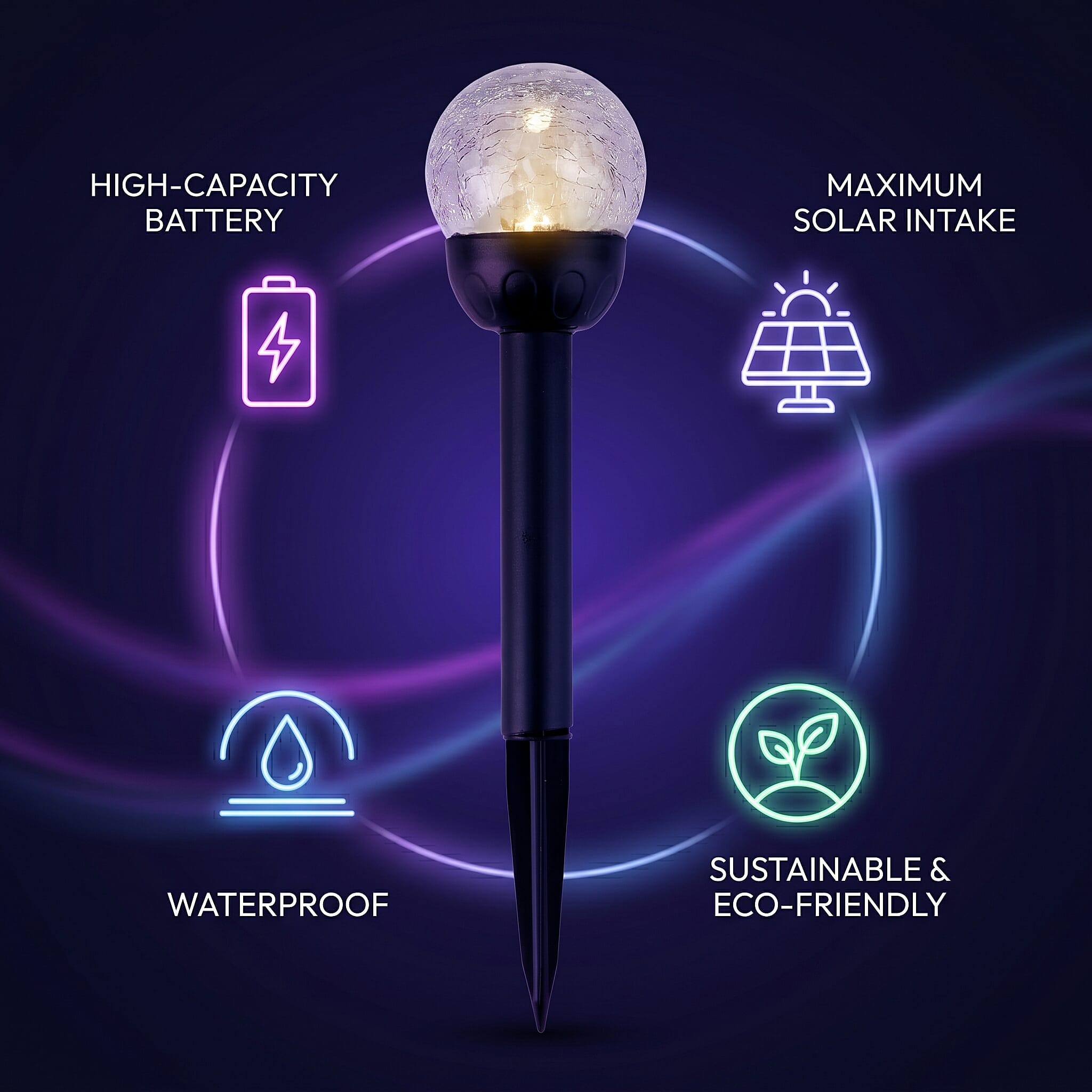 8-Piece Coordinated Outdoor Solar-Powered Plug-In Pathway Ground Stake Lamps (33x33mm) - Black