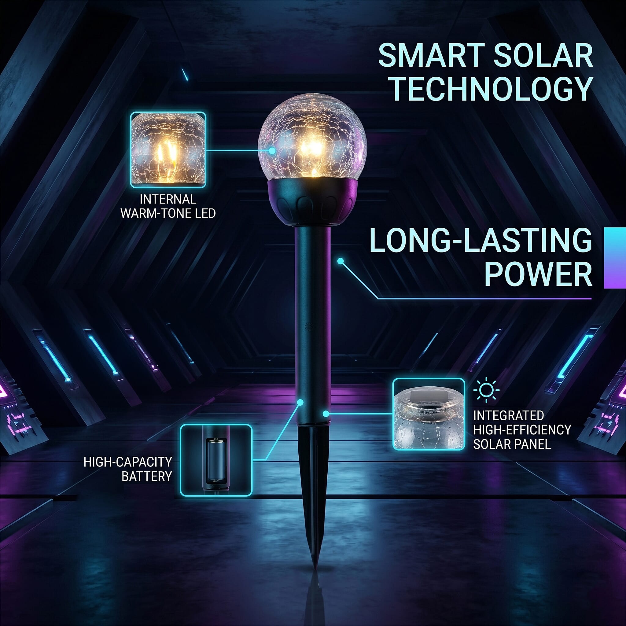 8-Piece Coordinated Outdoor Solar-Powered Plug-In Pathway Ground Stake Lamps (33x33mm) - Black