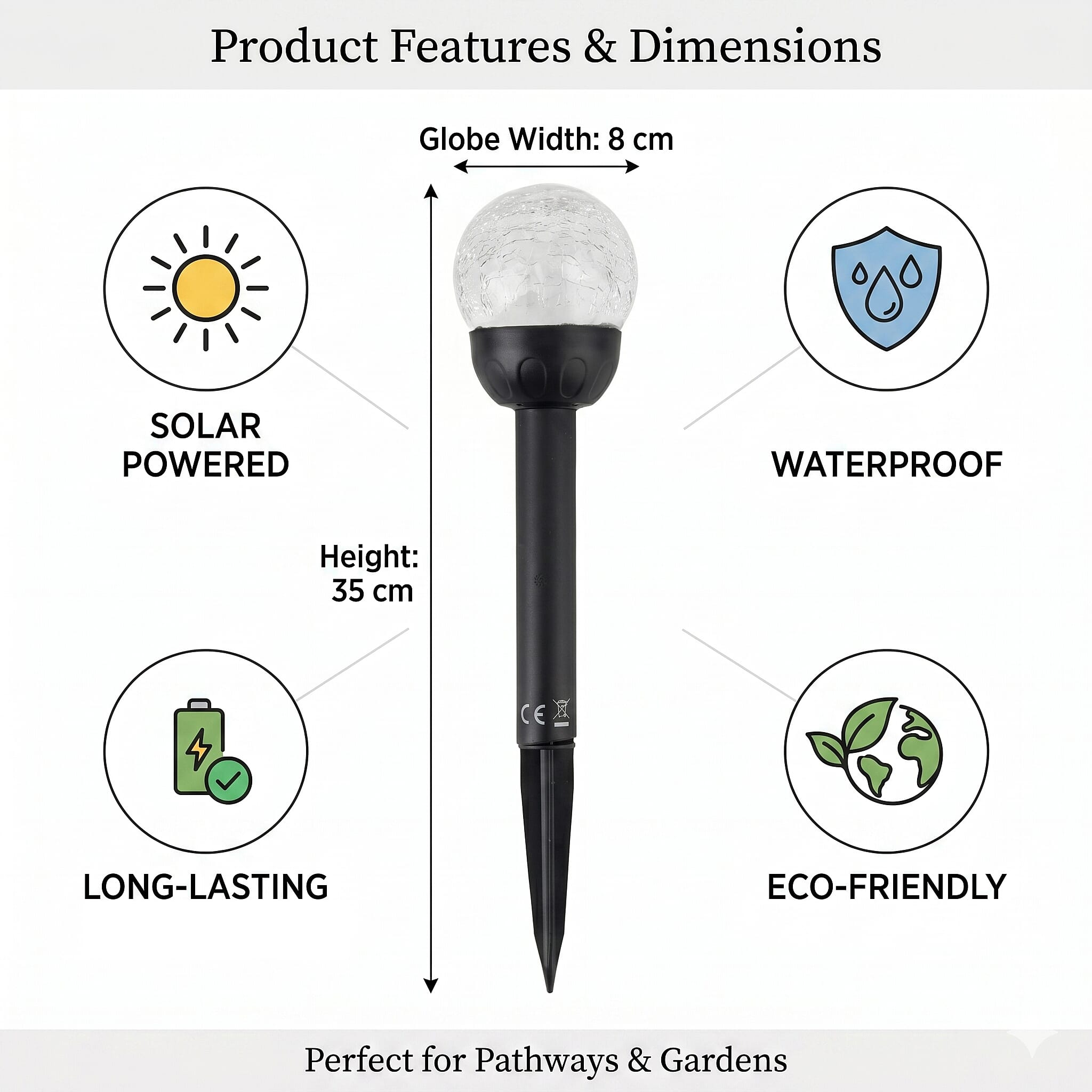 8-Piece Coordinated Outdoor Solar-Powered Plug-In Pathway Ground Stake Lamps (33x33mm) - Black
