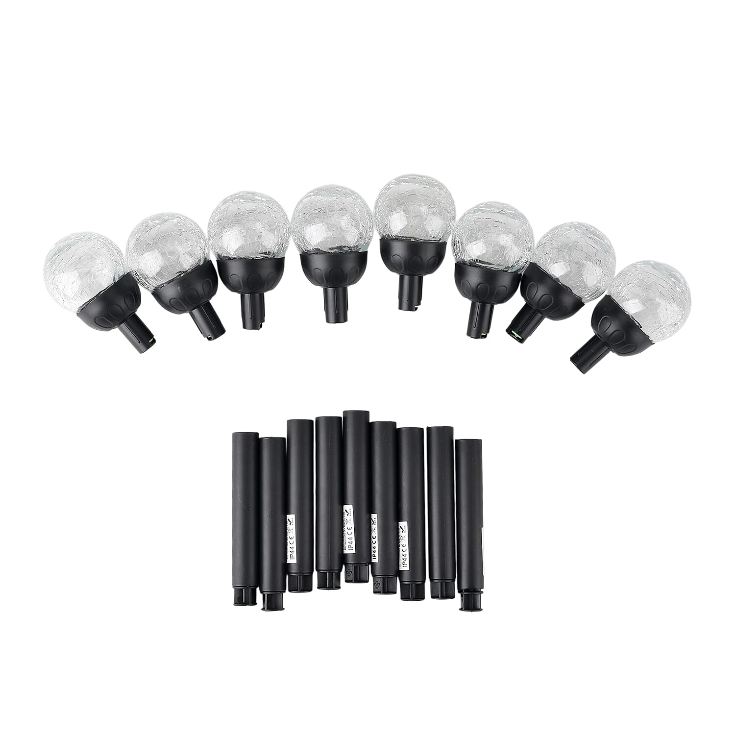 8-Piece Coordinated Outdoor Solar-Powered Plug-In Pathway Ground Stake Lamps (33x33mm) - Black