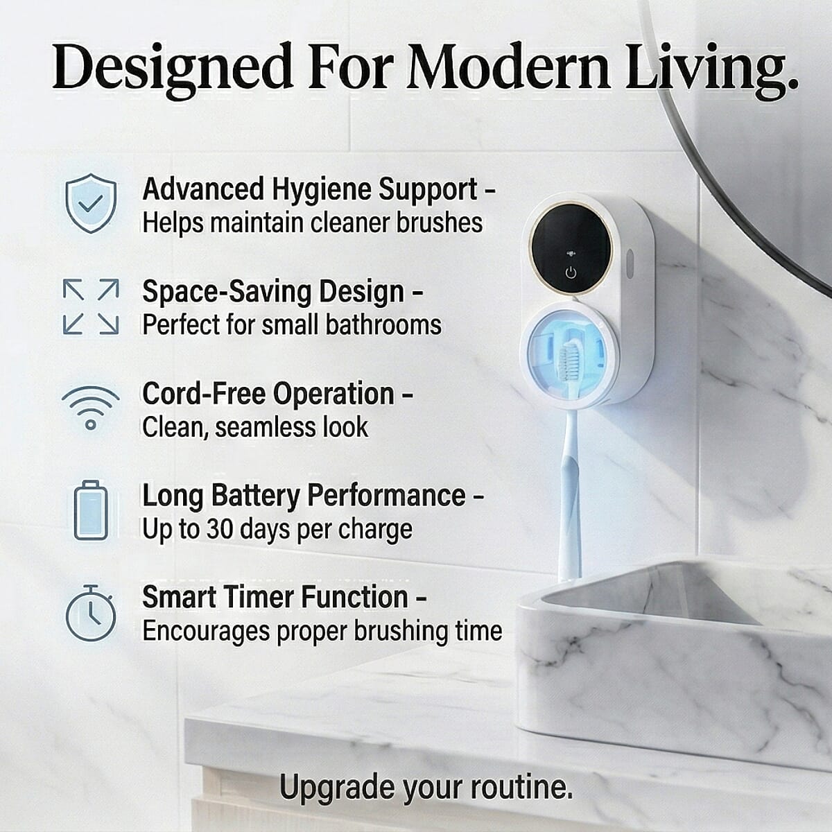 Bitvae Toothbrush Cleaner, UV-C Cleaning and Air Drying, LED Smart Screen with 30-Day Battery Life