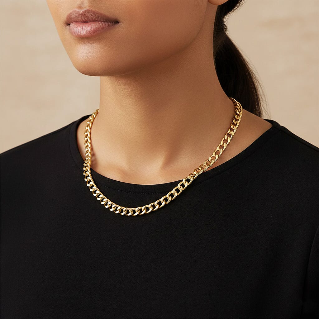 9K Yellow Gold Flat Curb Chain (Size - 16) with Lobster Clasp, Gold Wt. 7.9 Gms.