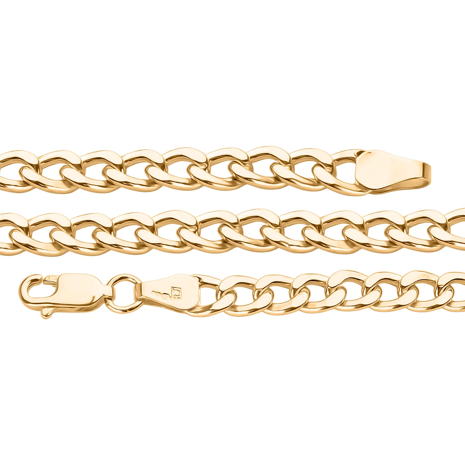 9K Yellow Gold Flat Curb Chain (Size - 24) with Lobster Clasp, Gold Wt. 11.85 Gms.