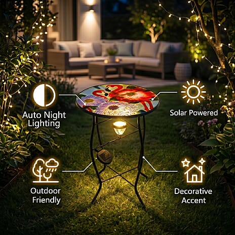 Flower & Flamingo Design Solar-Powered Garden Table (35 x 35 x 52 cm) - Multicolour