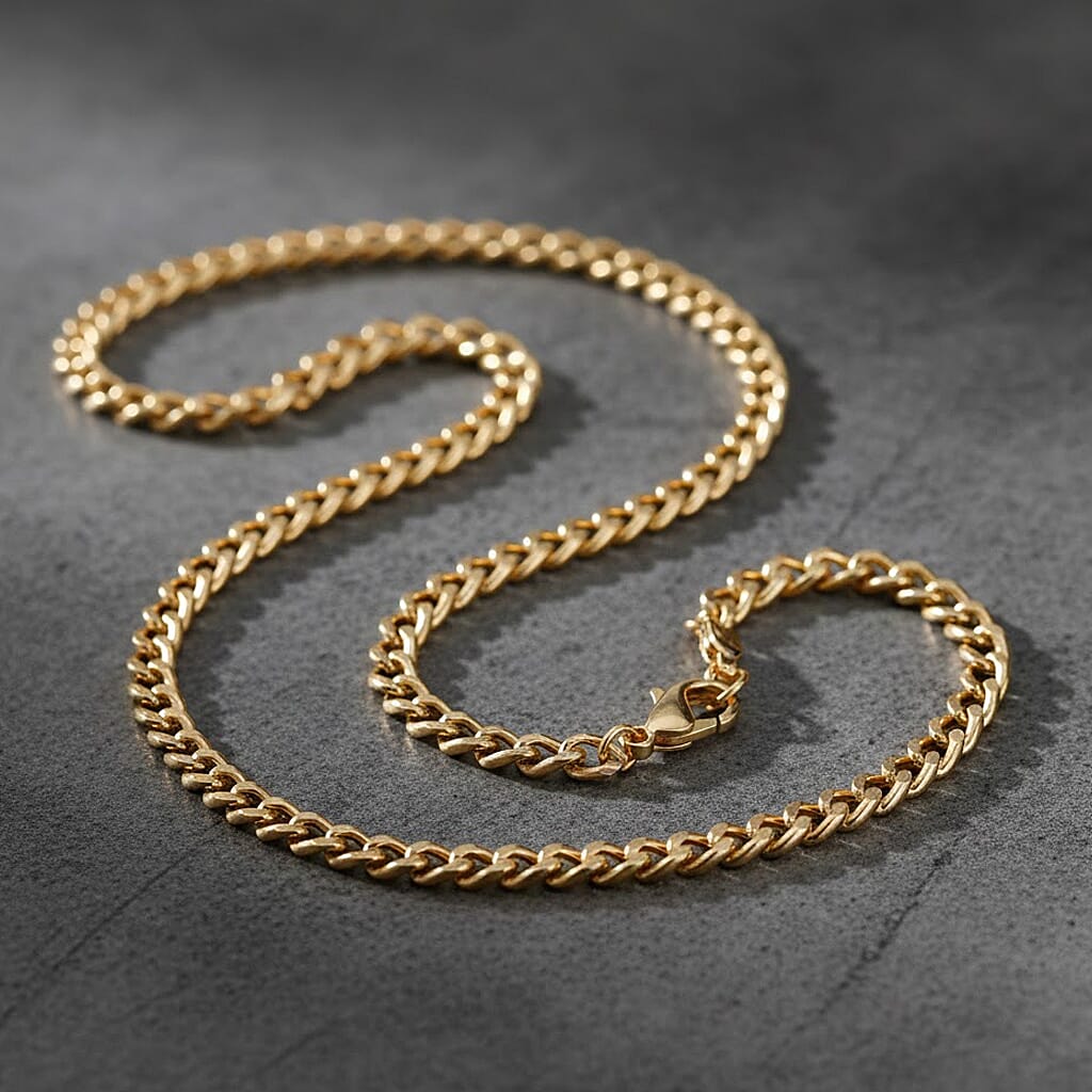 9K Yellow Gold Flat Curb Chain (size - 24) with Lobster Clasp, Gold Wt. 13.8 Gms.