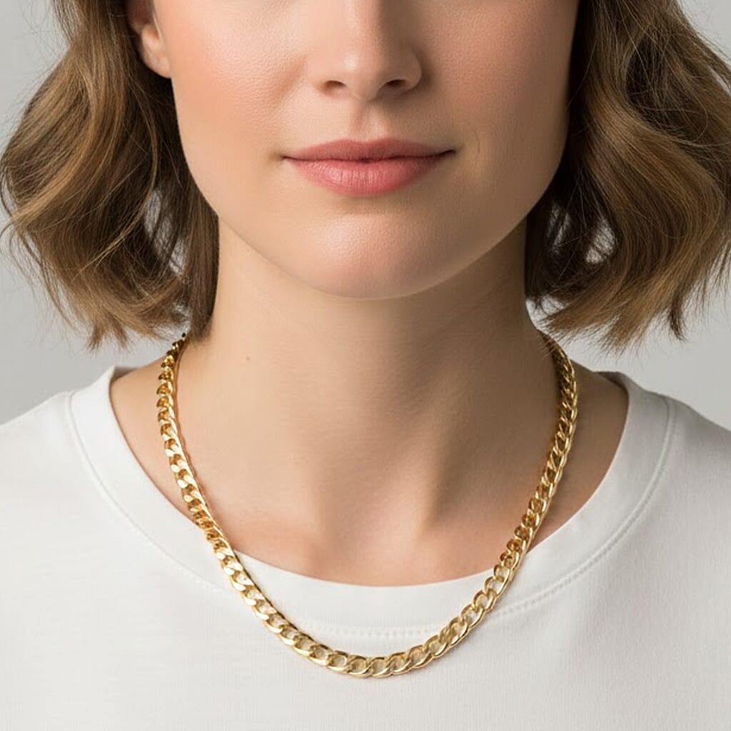 9K Yellow Gold Flat Curb Chain (size - 24) with Lobster Clasp, Gold Wt. 13.8 Gms.