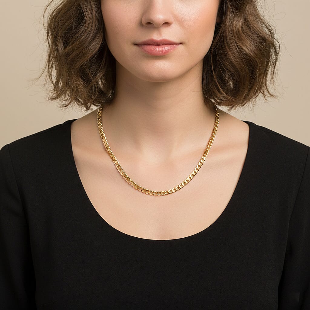 9K Yellow Gold Flat Curb Necklace (Size - 18) with Lobster Clasp 4.25 gram