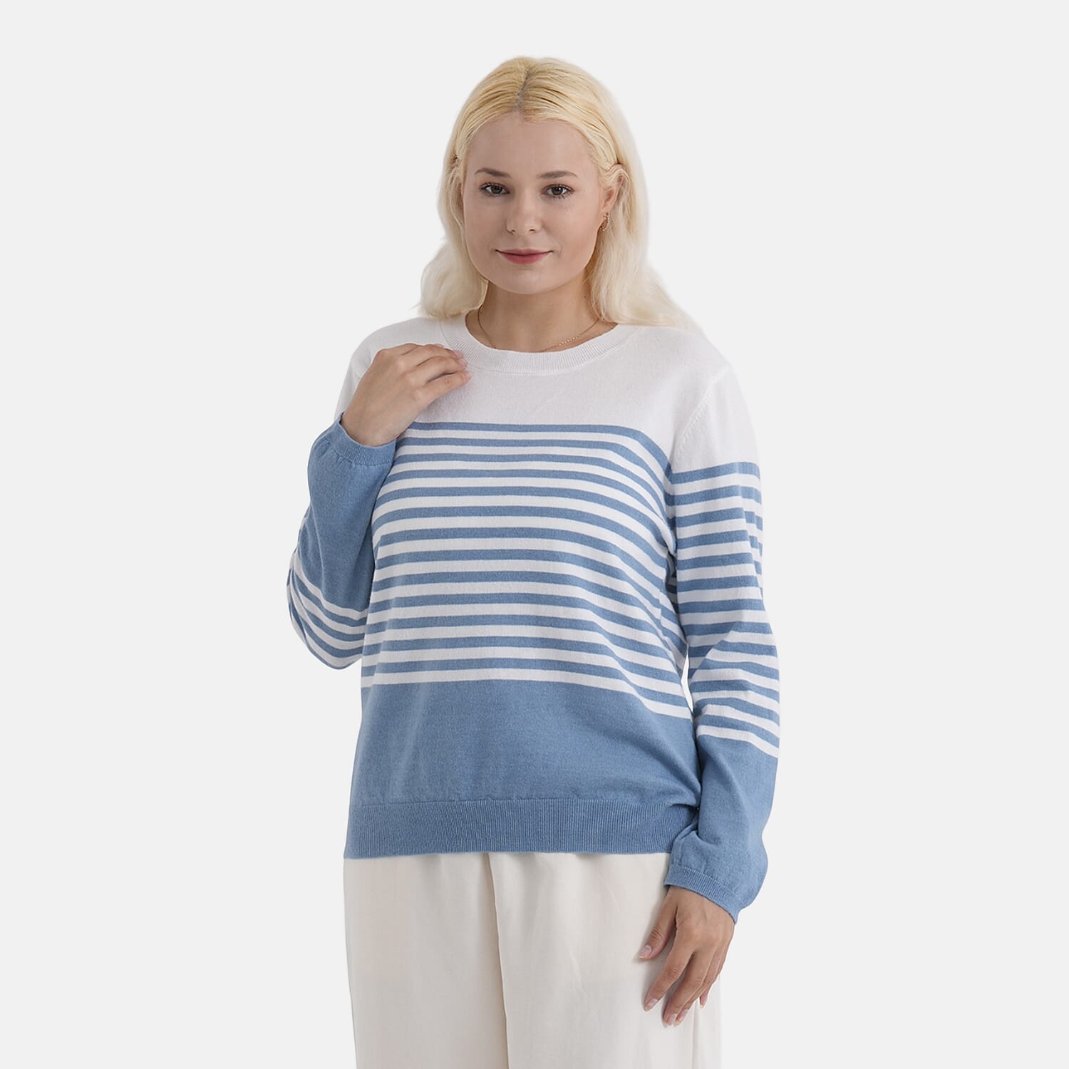 La Marey Patterned Top (Size - Large) - Blue White