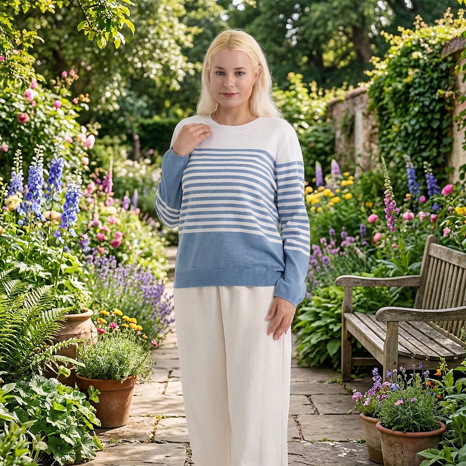 La Marey Patterned Top (Size - XL) - Blue White