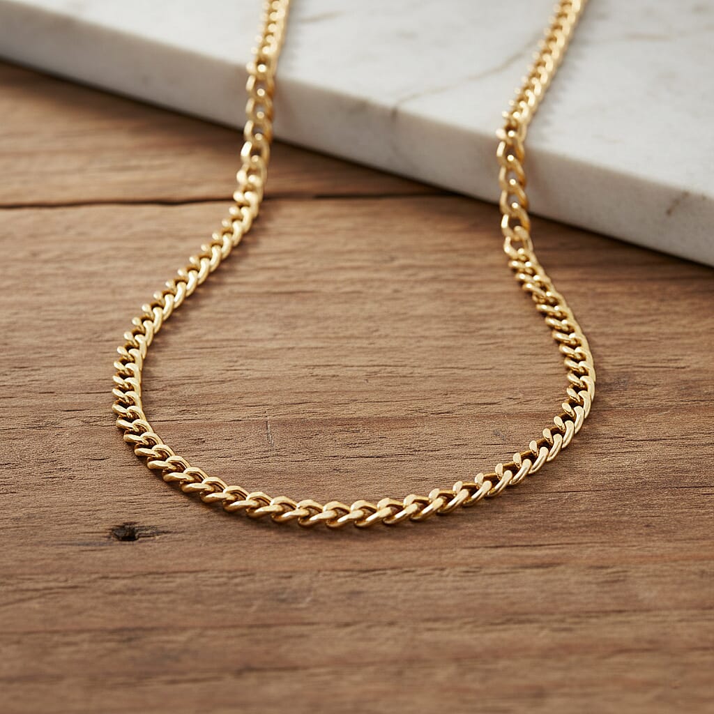 9K Yellow Gold Flat Curb Necklace (Size - 24) with Lobster Clasp, Gold Wt. 8.54 Gms