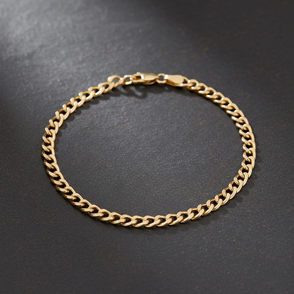 9K Yellow Gold Flat Curb Bracelet (Size - 7.50) with Lobster Clasp, Gold Wt. 4.00 Gms.