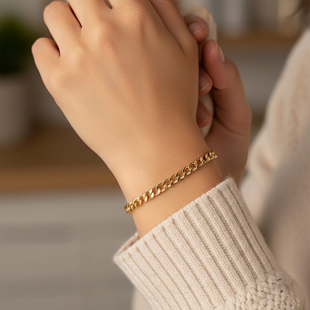 9K Yellow Gold Flat Curb Bracelet (Size - 7.50) with Lobster Clasp, Gold Wt. 4.00 Gms.