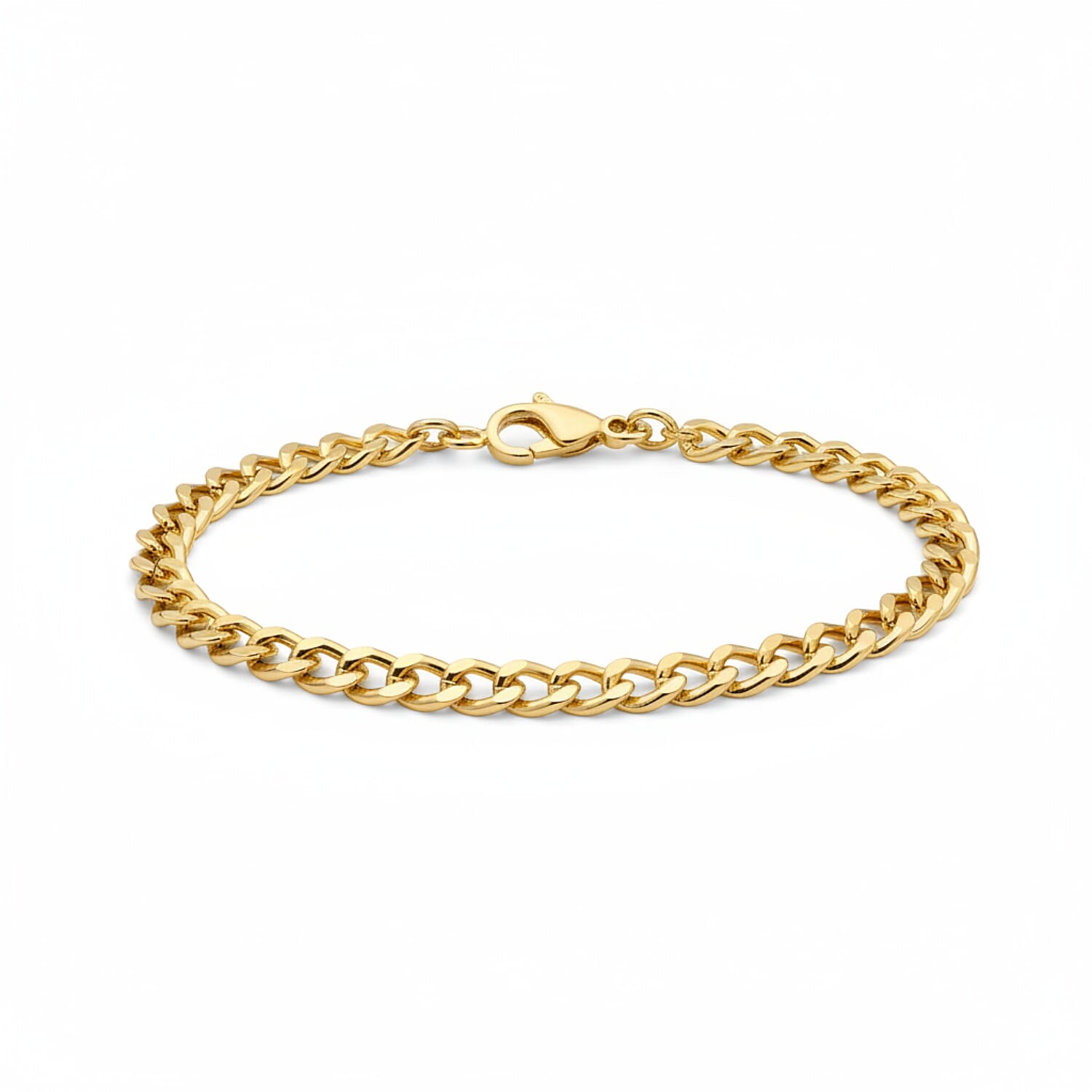 9K Yellow Gold Flat Curb Bracelet (Size - 7.50) with Lobster Clasp