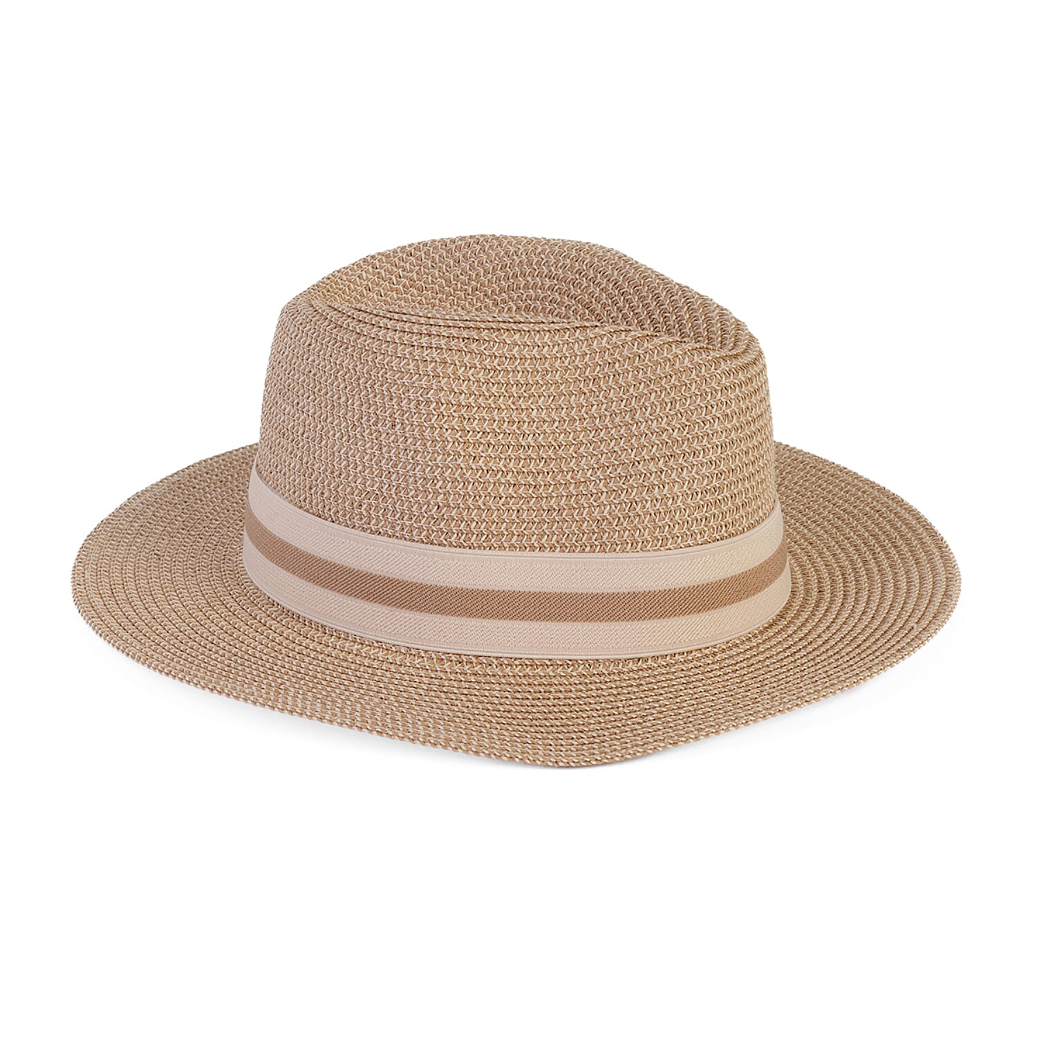 Coastal Accessories Wide-Brim Panama Hat with Striped Ribbon - Natural - Cream