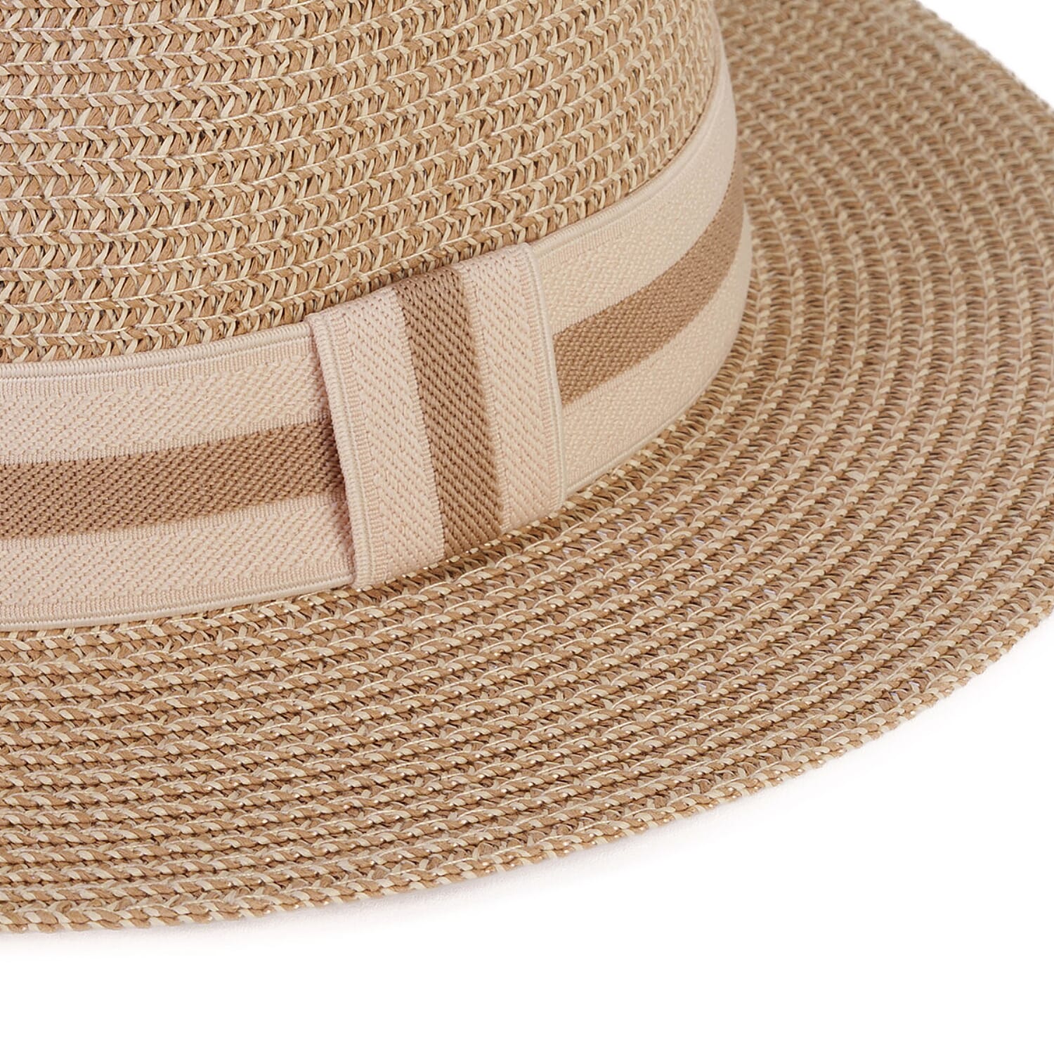 Coastal Accessories Wide-Brim Panama Hat with Striped Ribbon - Natural - Cream