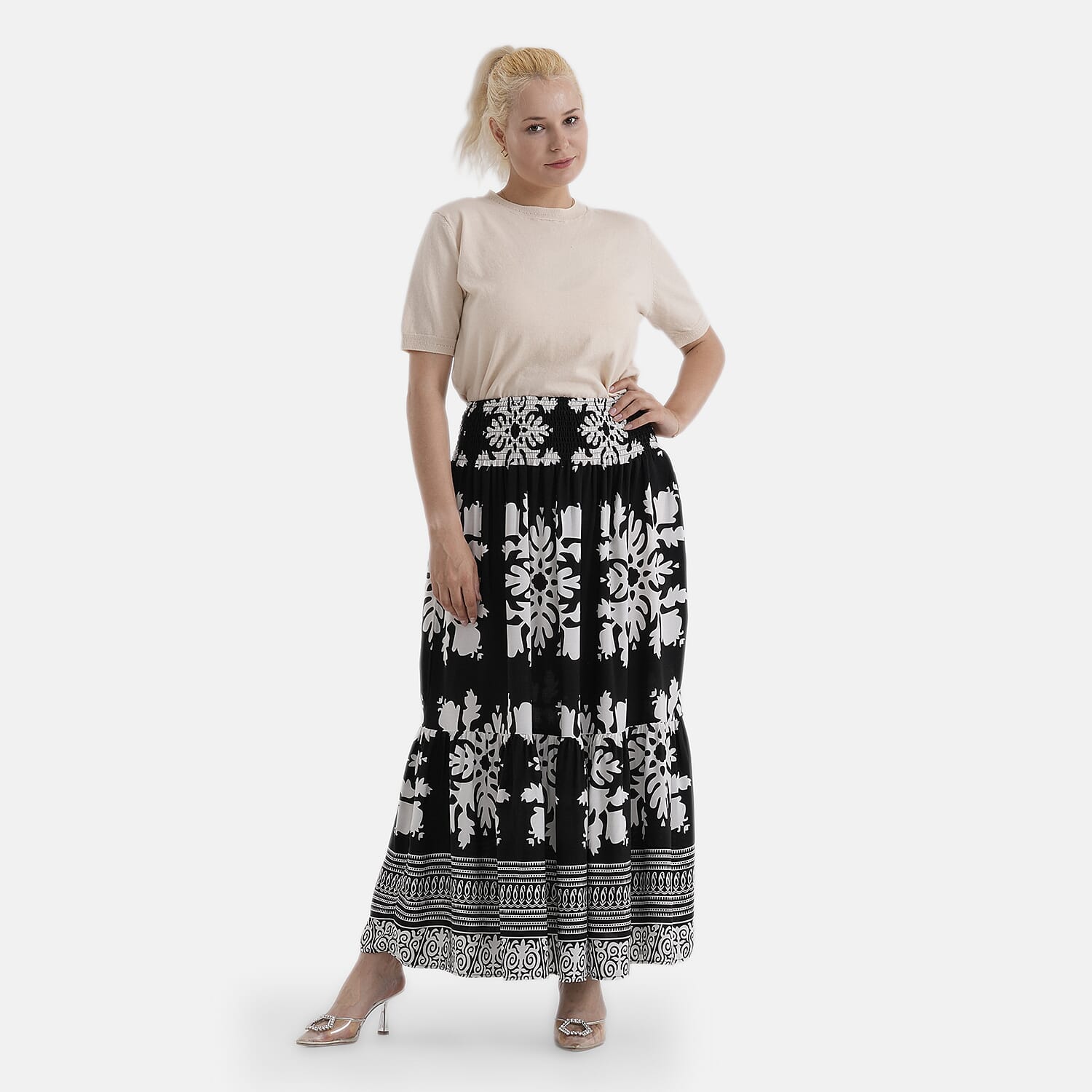 La Marey Elastic Waist Boho Print Summer Maxi Skirt (One Size) - Multicolour