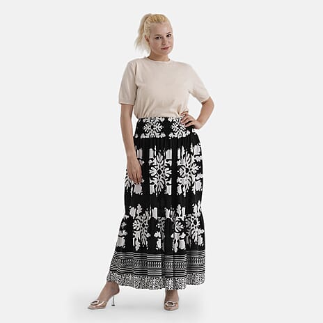La Marey Elastic Waist Boho Print Summer Maxi Skirt (One Size) - Multicolour