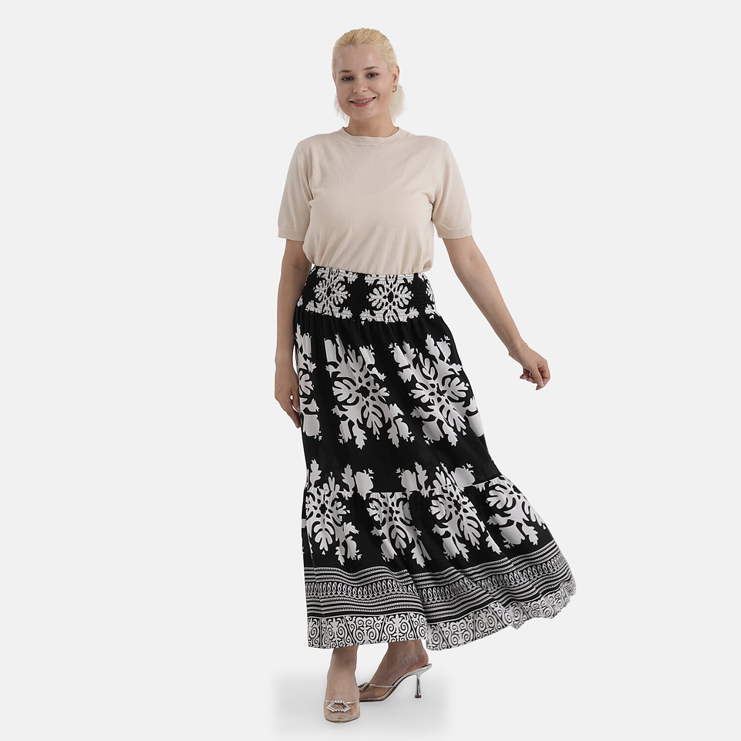 La Marey Elastic Waist Boho Print Summer Maxi Skirt (One Size) - Multicolour