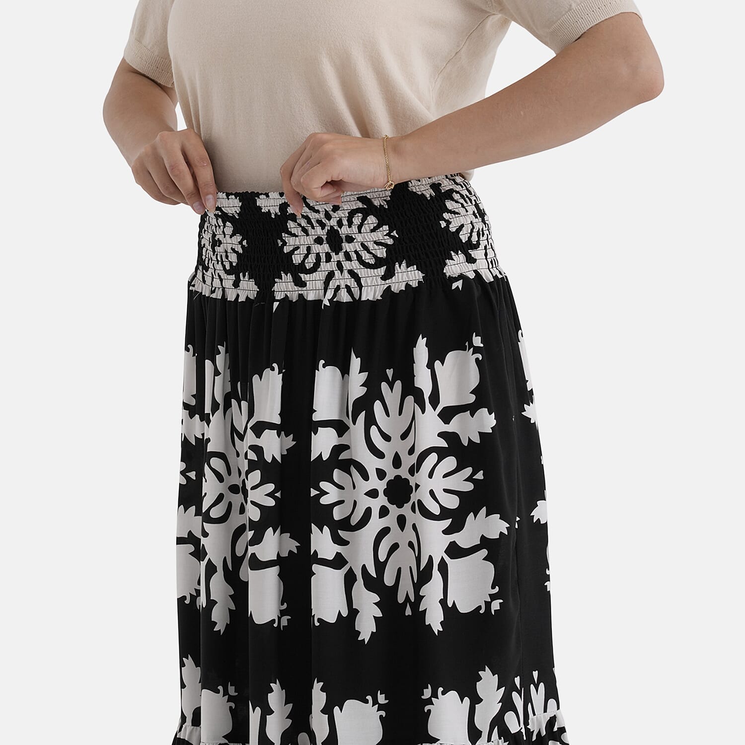 La Marey Elastic Waist Boho Print Summer Maxi Skirt (One Size) - Multicolour