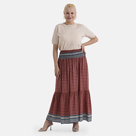 La Marey Abstract Print Summer Maxi Skirt (One Size) - Red