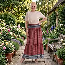 La Marey Abstract Print Summer Maxi Skirt (One Size) - Red