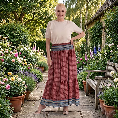 La Marey Abstract Print Summer Maxi Skirt (One Size) - Red