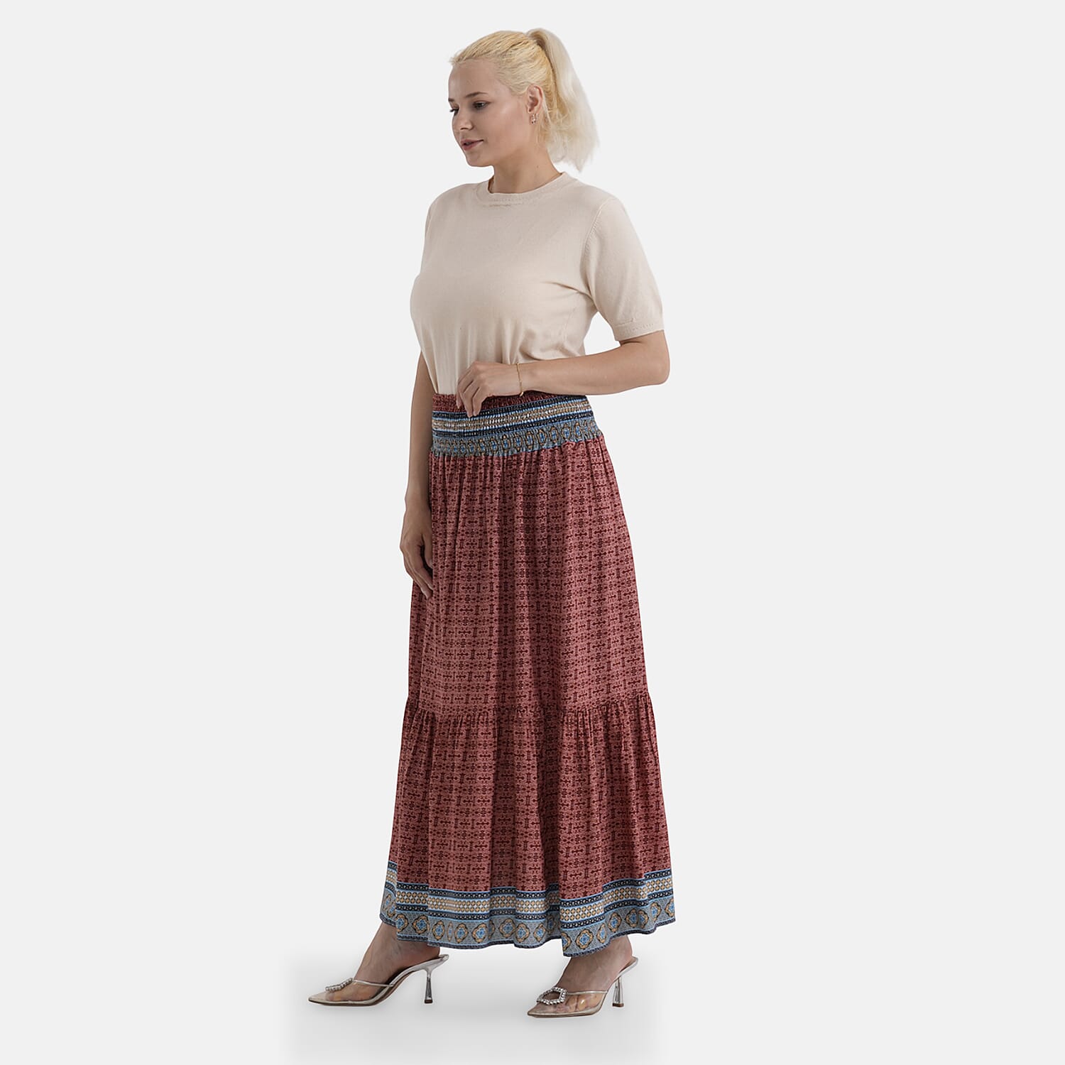 La Marey Abstract Print Summer Maxi Skirt (One Size) - Red