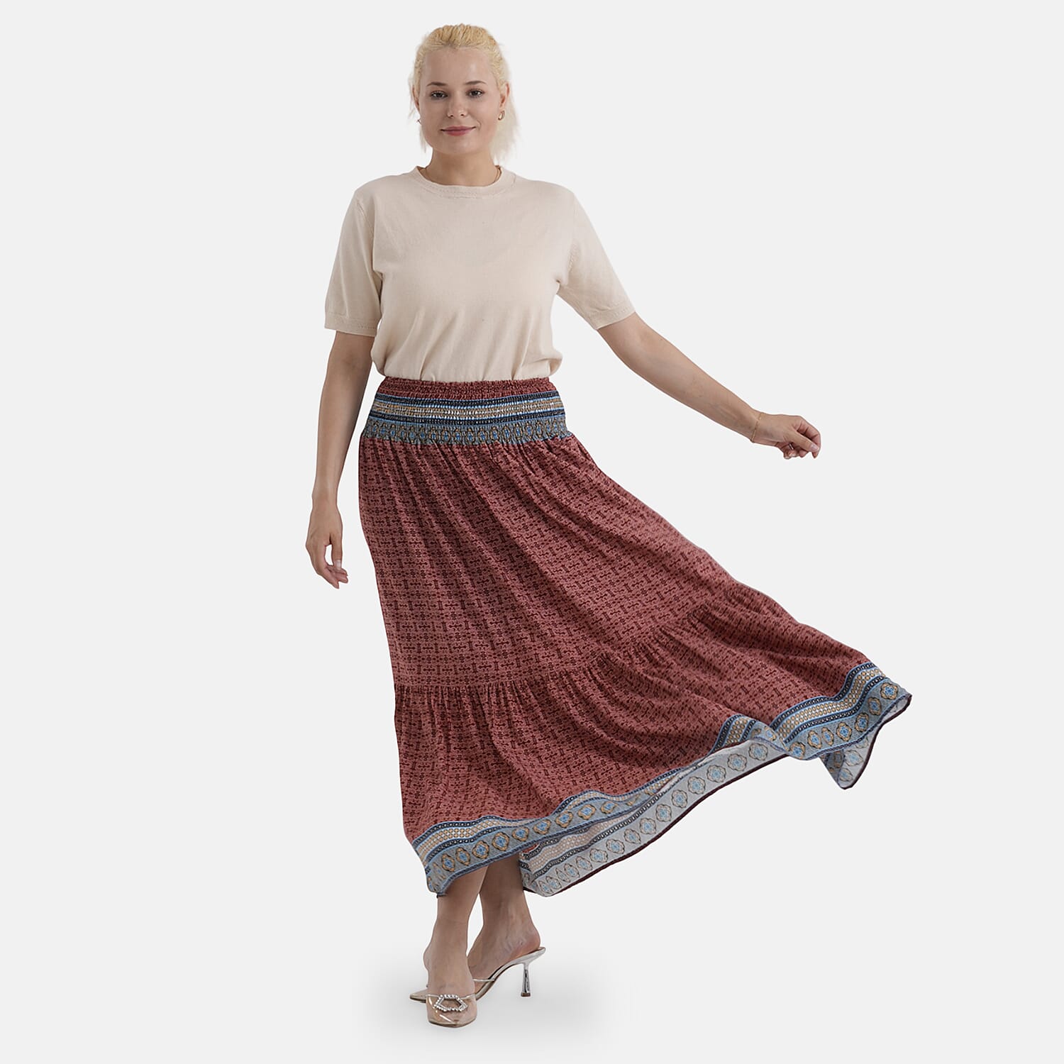 La Marey Abstract Print Summer Maxi Skirt (One Size) - Red