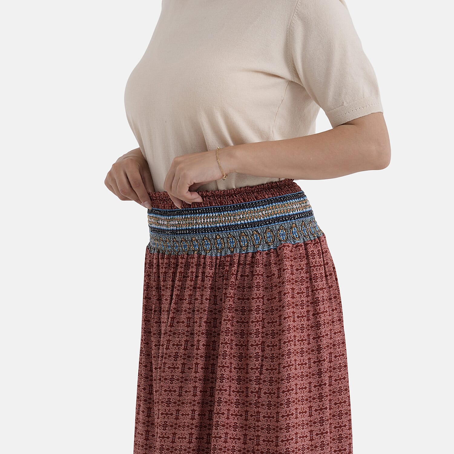 La Marey Abstract Print Summer Maxi Skirt (One Size) - Red