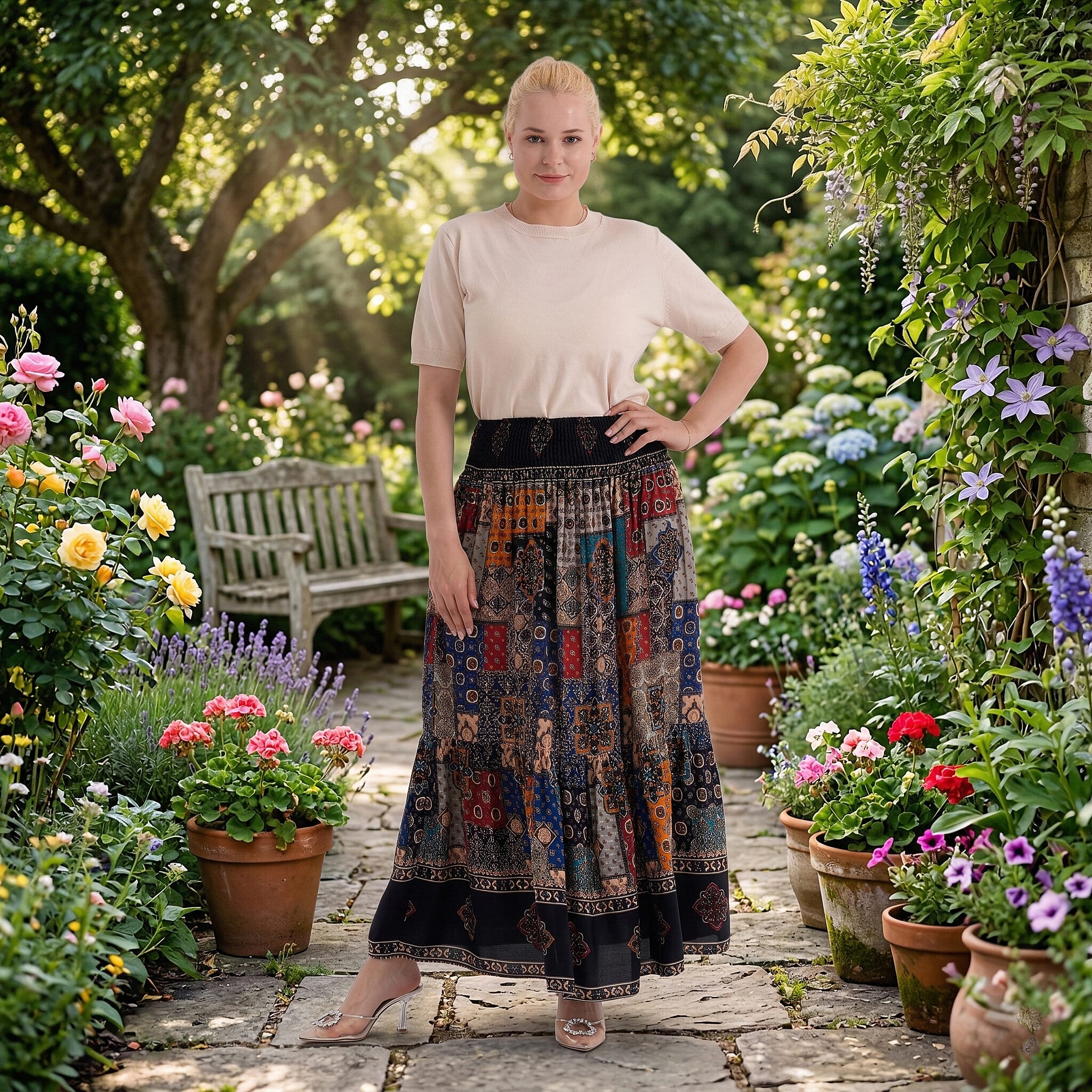 La Marey Patterned Skirt (Size - One Size) - Blue