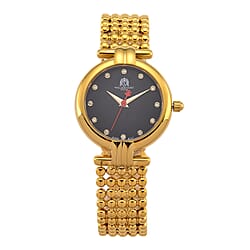 WILLIAM HUNT Ronda 763 Swiss Quartz 5ATM WR Black & Diamond Dial & Gold Case Ladies Watch with Gold Stainless Steel Strap