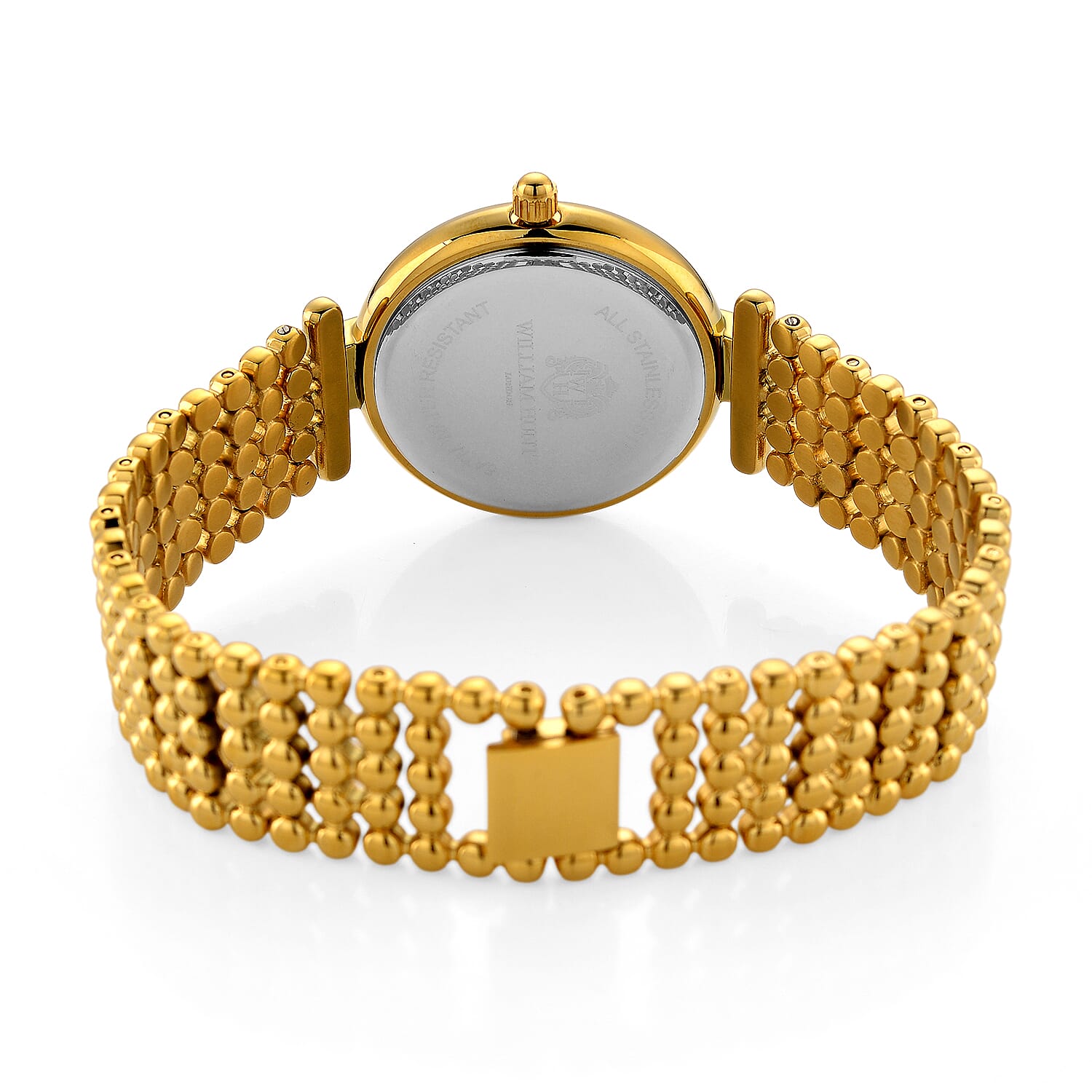 WILLIAM HUNT Ronda 763 Swiss Quartz 5ATM WR Black & Diamond Dial & Gold Case Ladies Watch with Gold Stainless Steel Strap