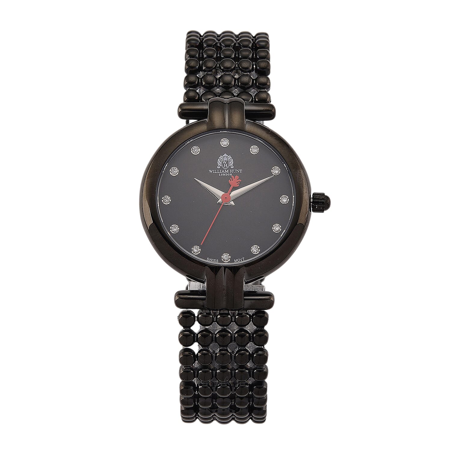 WILLIAM HUNT Ronda 763 Swiss Quartz 5ATM WR Black & Diamond Dial & Black Case Ladies Watch with Black Stainless Steel Strap