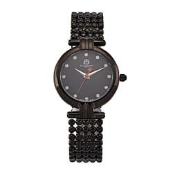 WILLIAM HUNT Ronda 763 Swiss Quartz 5ATM WR Black & Diamond Dial & Gold Case Ladies Watch with Gold Stainless Steel Strap