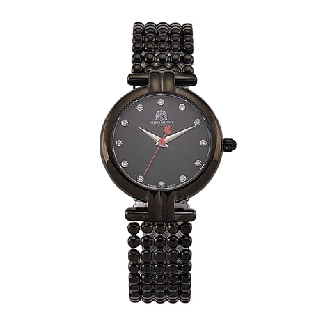 WILLIAM HUNT Ronda 763 Swiss Quartz 5ATM WR Black & Diamond Dial & Black Case Ladies Watch with Black Stainless Steel Strap