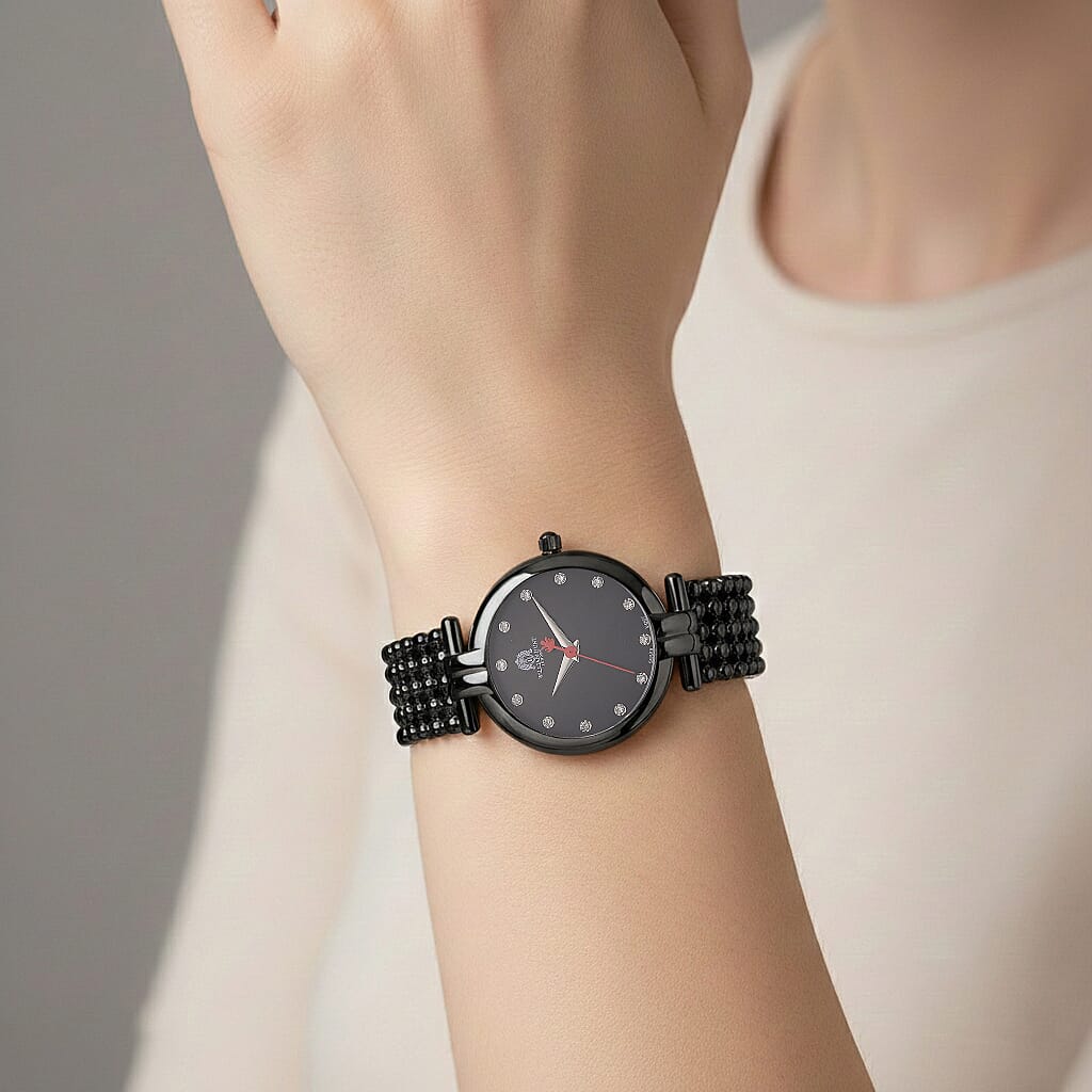 WILLIAM HUNT Ronda 763 Swiss Quartz 5ATM WR Black & Diamond Dial & Black Case Ladies Watch with Black Stainless Steel Strap