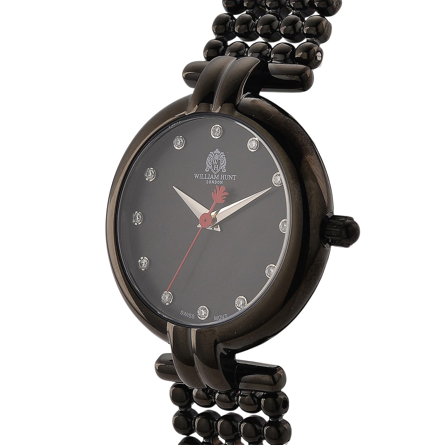 WILLIAM HUNT Ronda 763 Swiss Quartz 5ATM WR Black & Diamond Dial & Black Case Ladies Watch with Black Stainless Steel Strap