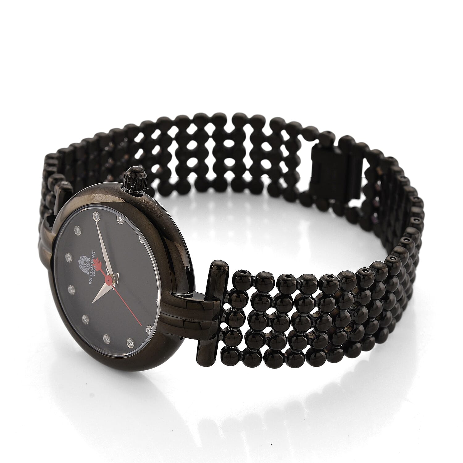 WILLIAM HUNT Ronda 763 Swiss Quartz 5ATM WR Black & Diamond Dial & Black Case Ladies Watch with Black Stainless Steel Strap