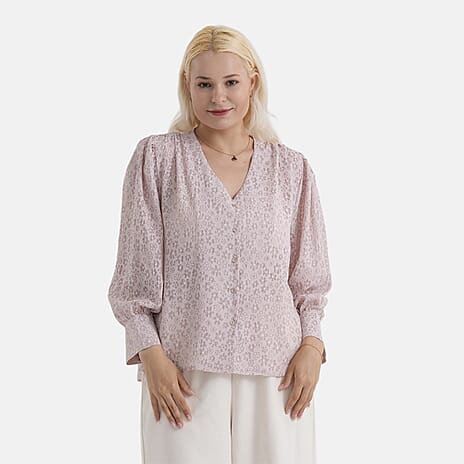 - Maisi V-Neck Blouson Sleeve Floral Top (Size S) - Pink