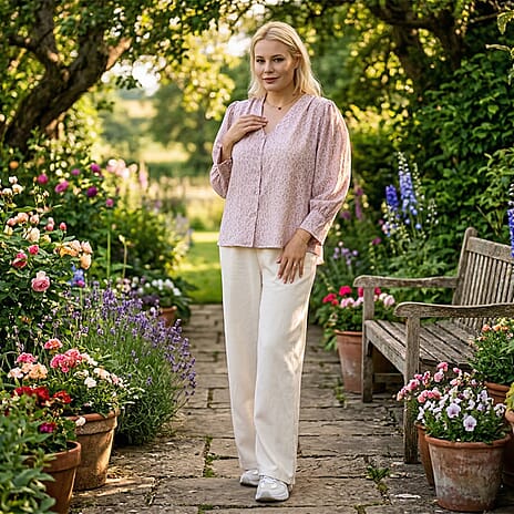 - Maisi V-Neck Long Cuffed Sleeve Top (Size M) - Pink