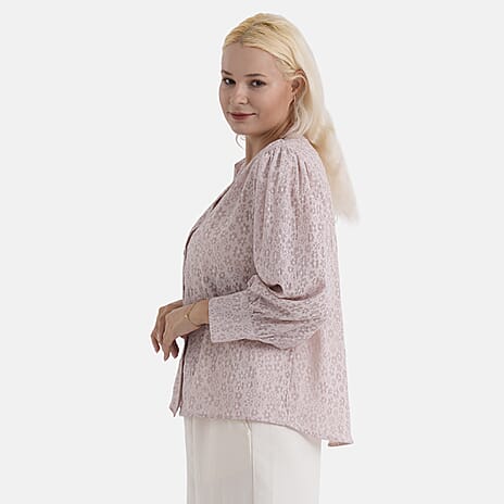 - Maisi V-Neck Long Cuffed Sleeve Top (Size M) - Pink