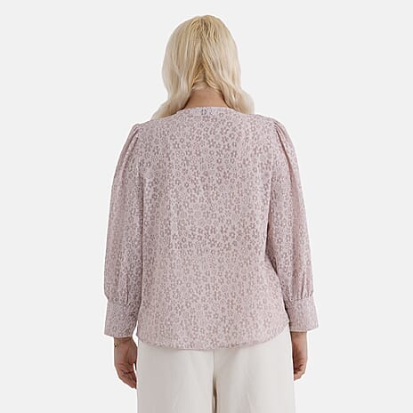 - Maisi V-Neck Blouson Sleeve Floral Top (Size XL) - Pink