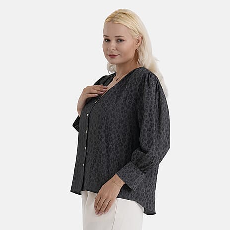 - Maisi V-Neck Long Cuffed Sleeve Top (Size L) - Black